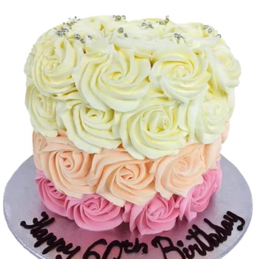 60th white rose birthday cake