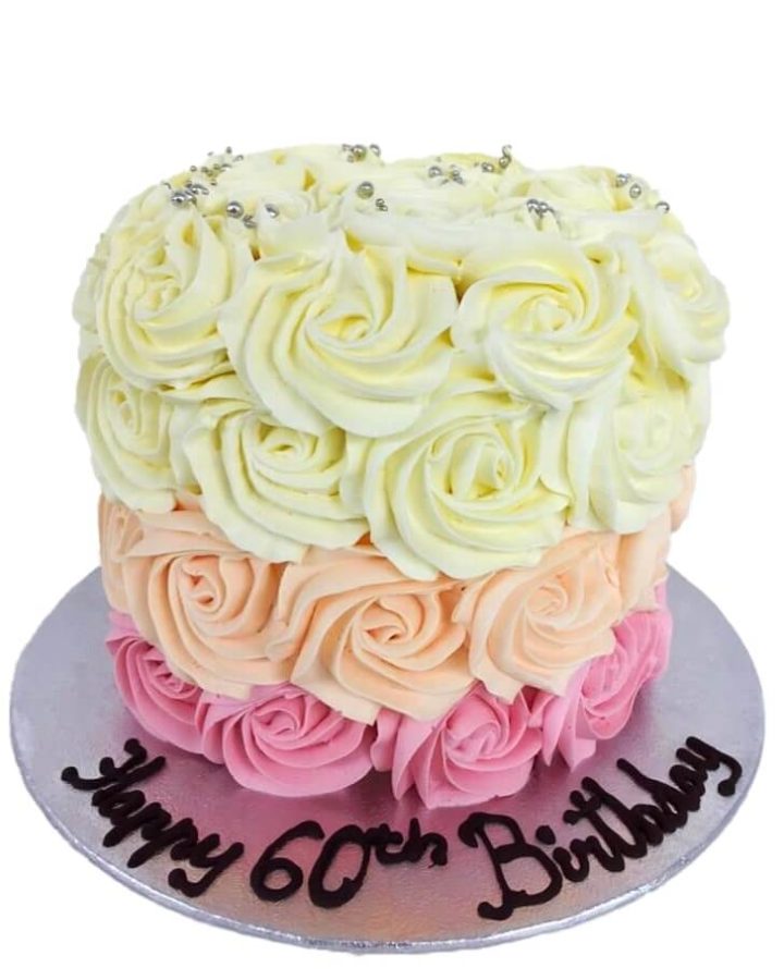 60th white rose birthday cake