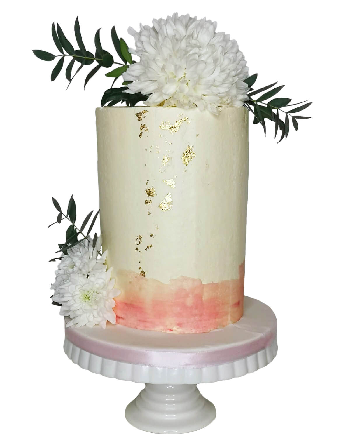 Premium AI Image | Frosted tall cake with real roses isolated over white  background
