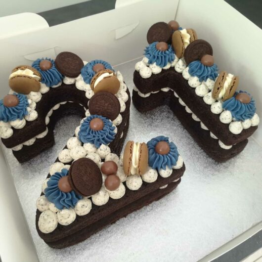 21st Number Cake with blue and brown decorations for a boy