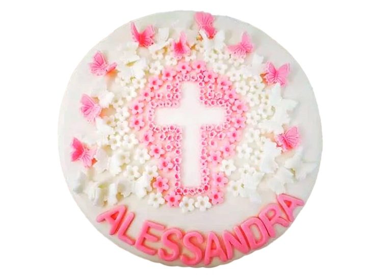 Cross and Butterfly Girl Christening cake