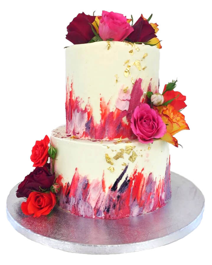 Flower Fantasy 2 tier wedding cake, storkes style