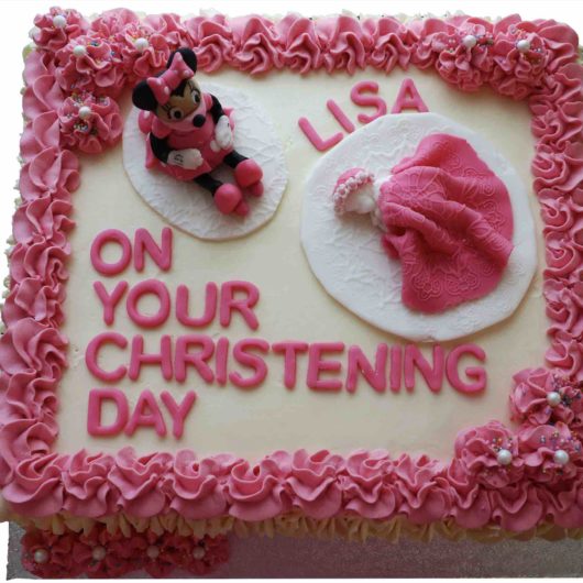 Pink Minnie Mouse cake with small baby3