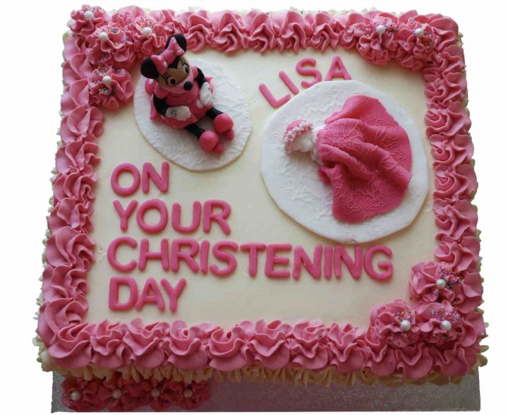 Pink Minnie Mouse cake with small baby3