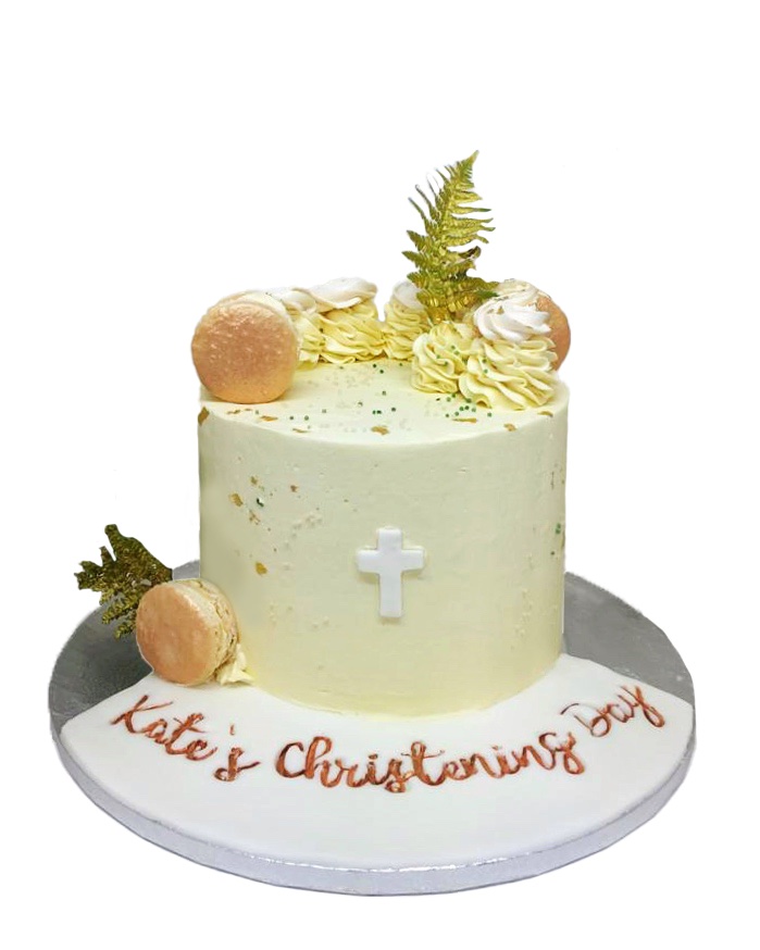 Single tier christening cake