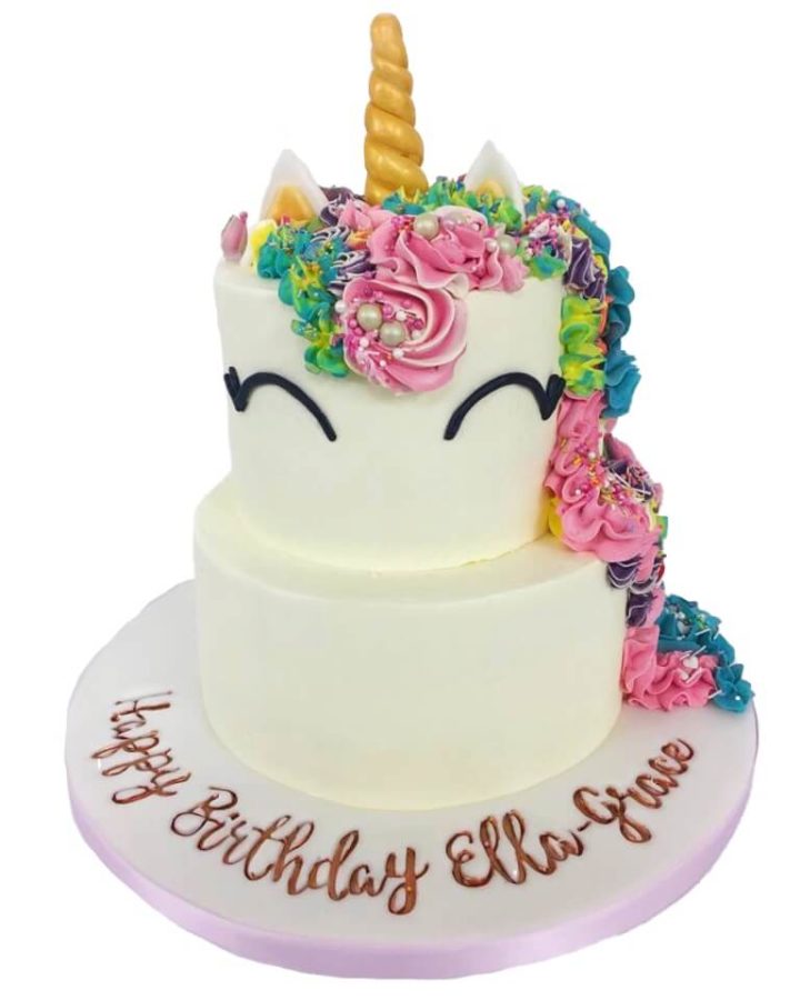 Unicorn 2-tier birthday cake for girl