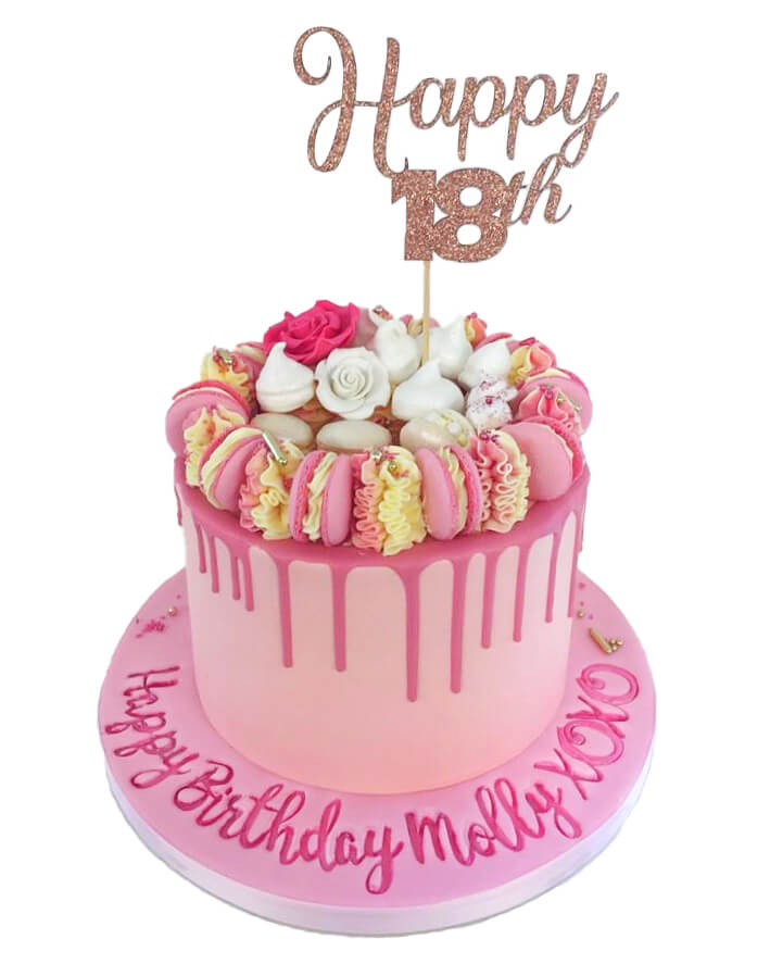 Pink cream pink drip 18th birthday cake