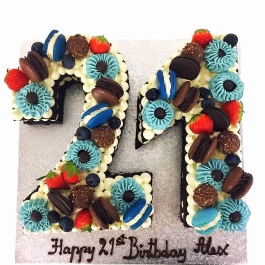 21st blue number cake