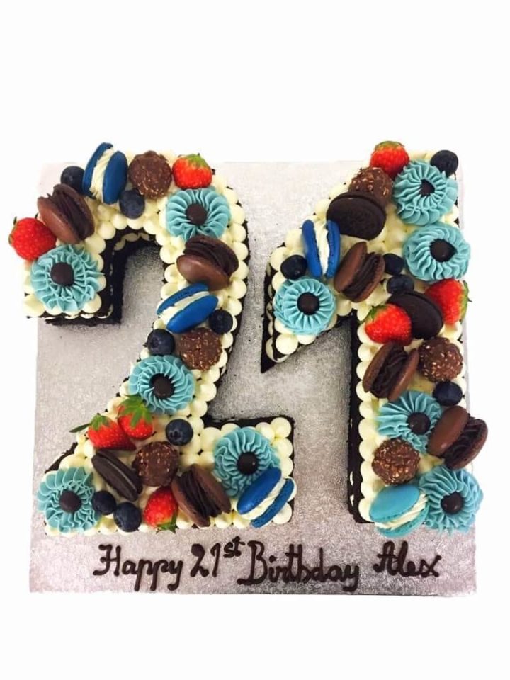 21st blue number cake