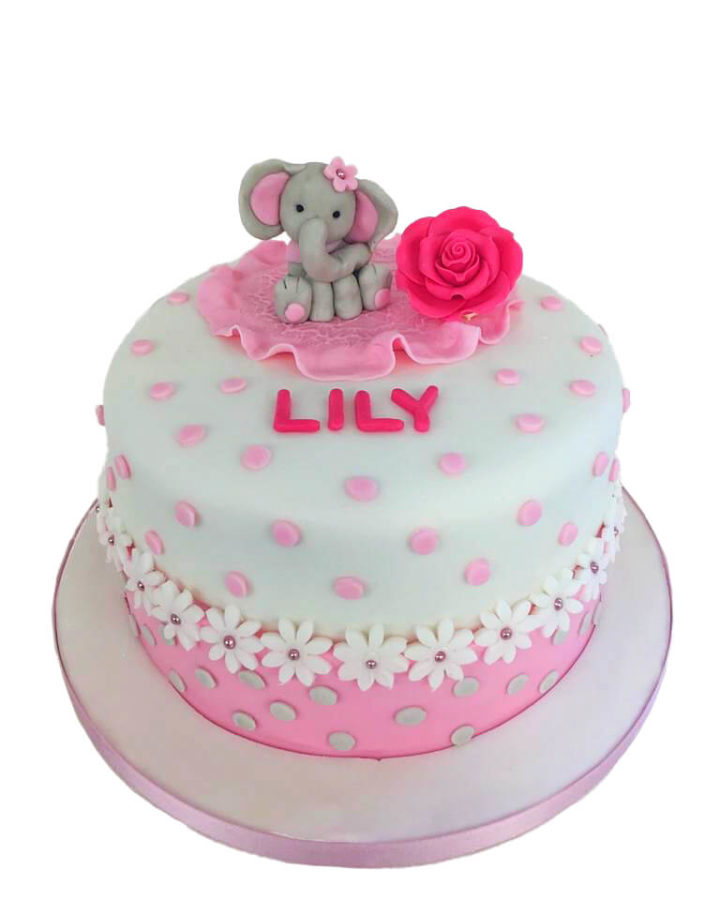 christening cake with baby elephant