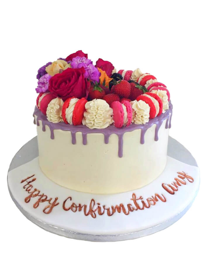 confirmation purple drip cake