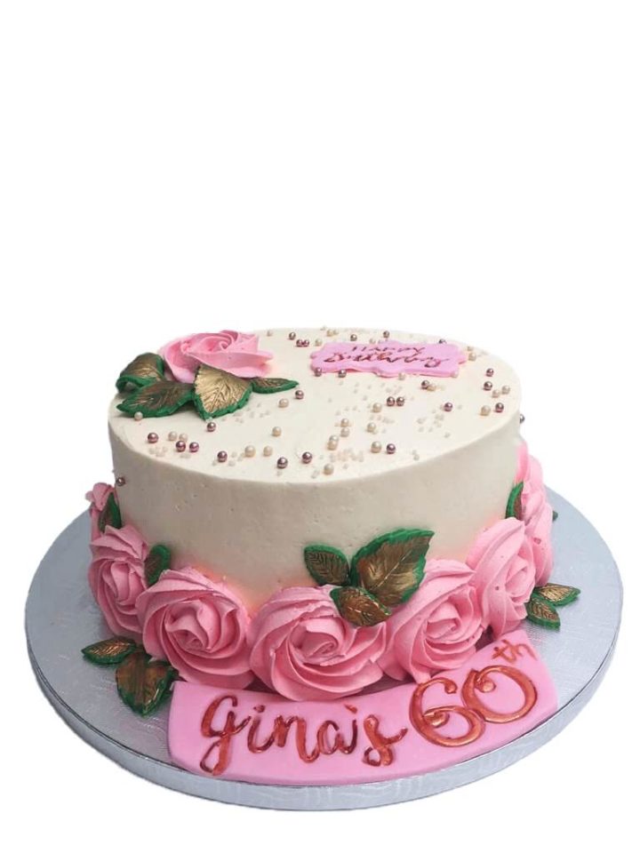 roses and golden leafs cake