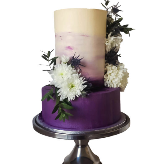 unique wedding cake with 1 layer purple 2nd layer white