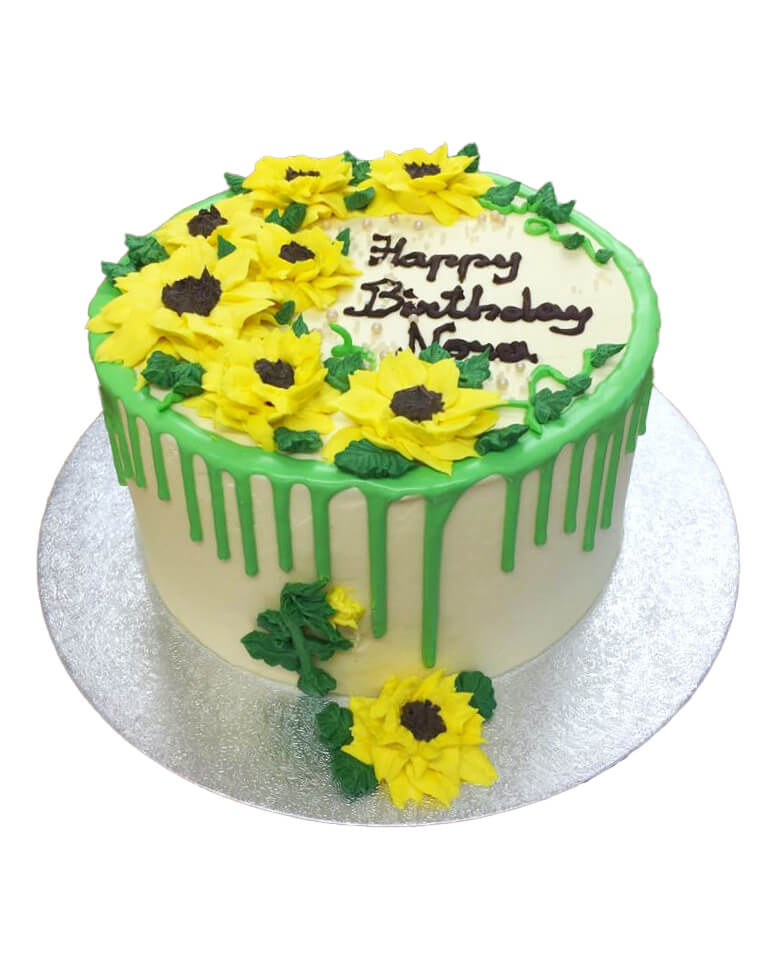 Sunflowers Cake with Green Drip