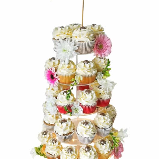 34 wedding cupcakes on stand