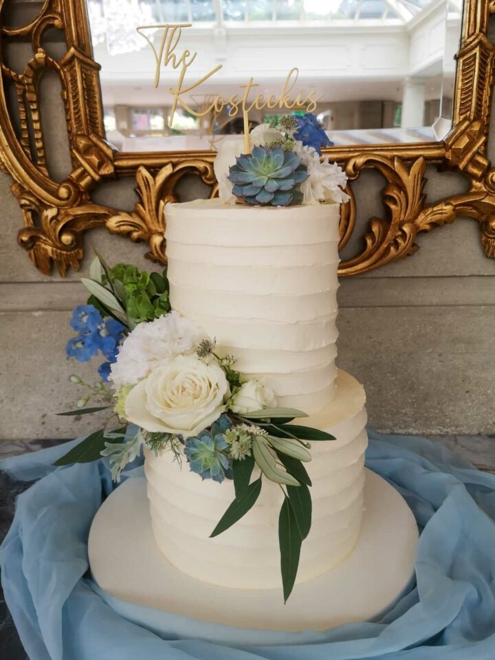 Stunning Swirl Rustic Wedding Cake with Succulents and Eucalyptus