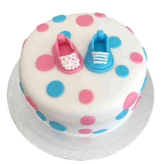 blue and pink twins baby shower christening cake