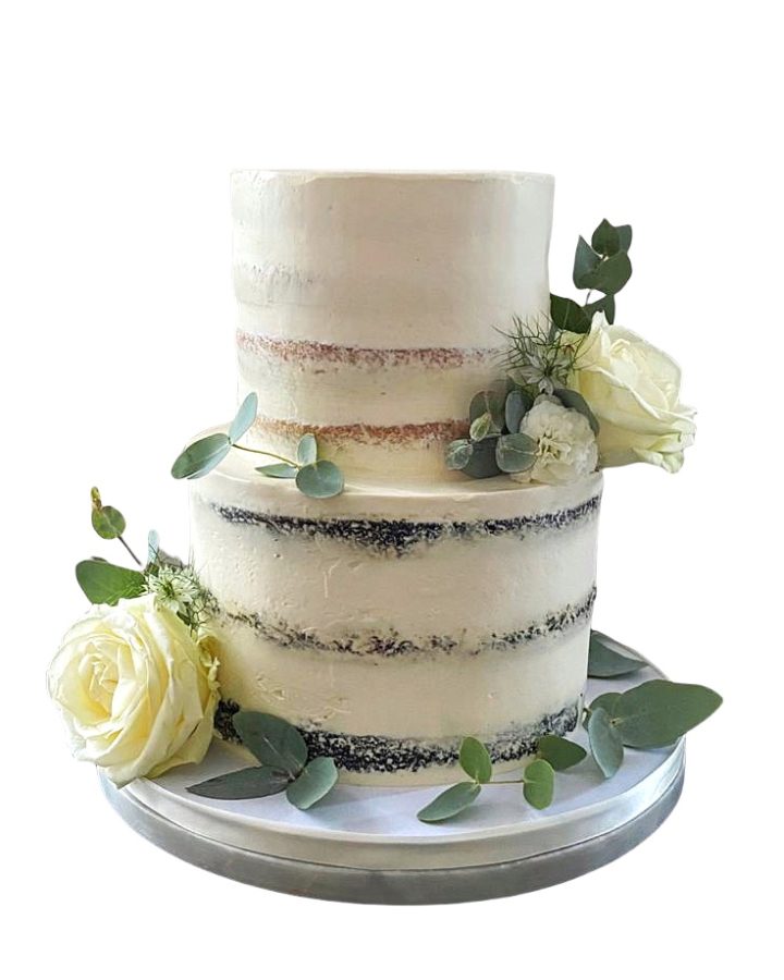 Wedding Cakes with Roses and Eucalyptus
