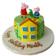 Peppa pig and dinosaur theme fondant cake for birthday - - CakesDecor
