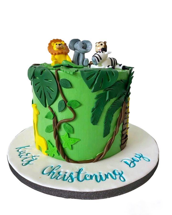 christening cakes dublin with jungle animals