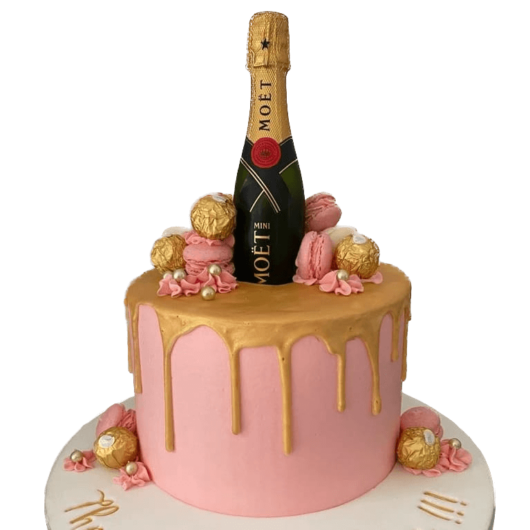 18 Birthday Cake with macaroons, ferrero sweets and mini moet bottle