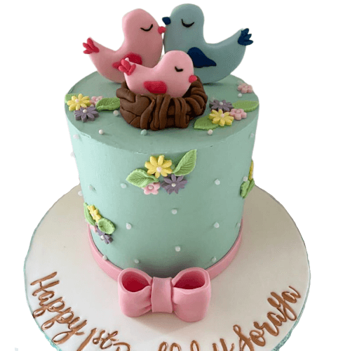 first birthday cake with bird family and nest