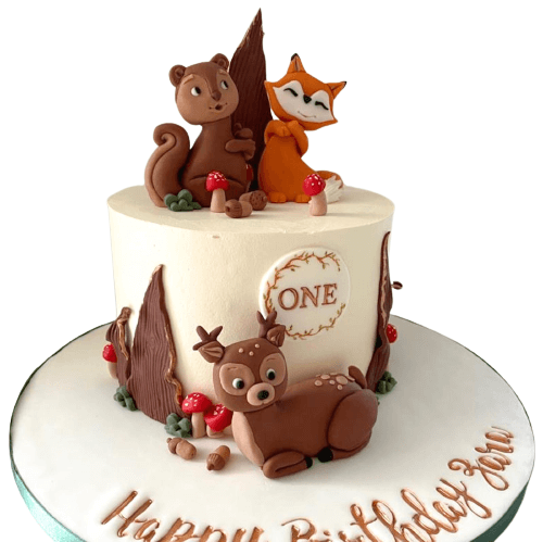 woodland cake with forest animals