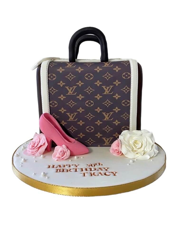 bag and shoe birthday cake for woman
