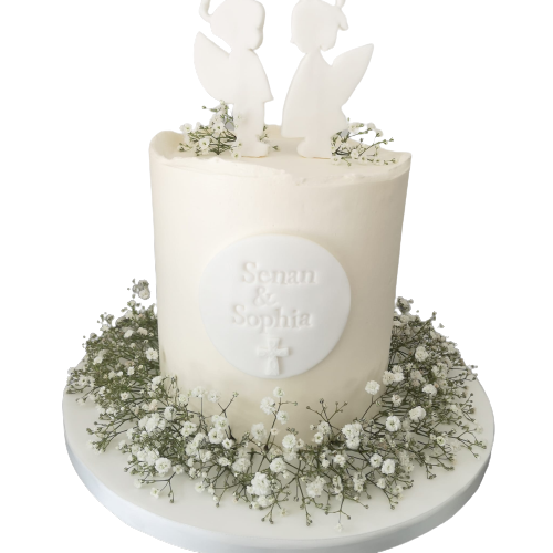 White Christening Cake for Twins