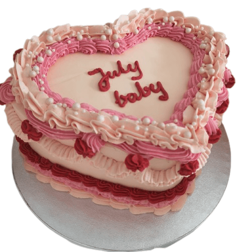 red and pink lambeth heart cake