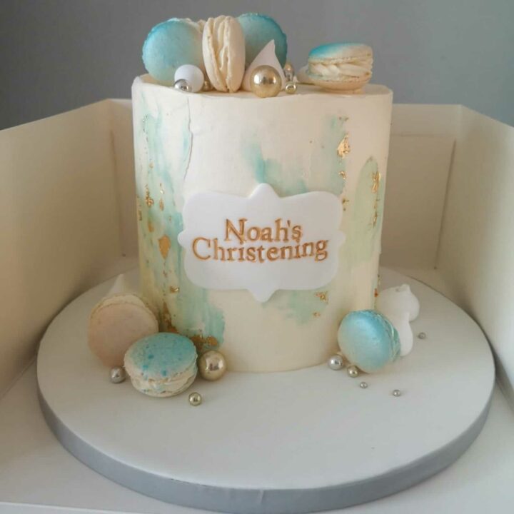 Modern Christening Cake Blue and Green Pastel