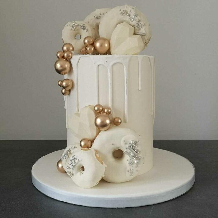 Glamorous White and Gold Cake for Birthday or Christening