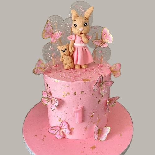 pink bunny cake for a 1st birthday