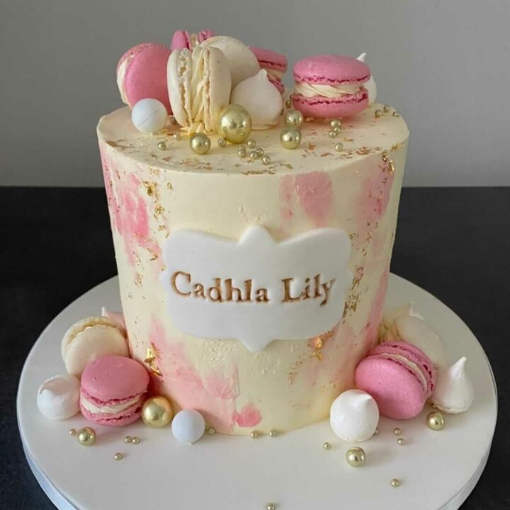 Pastel Pink and Gold Leaf for a Christening Cake for Girls